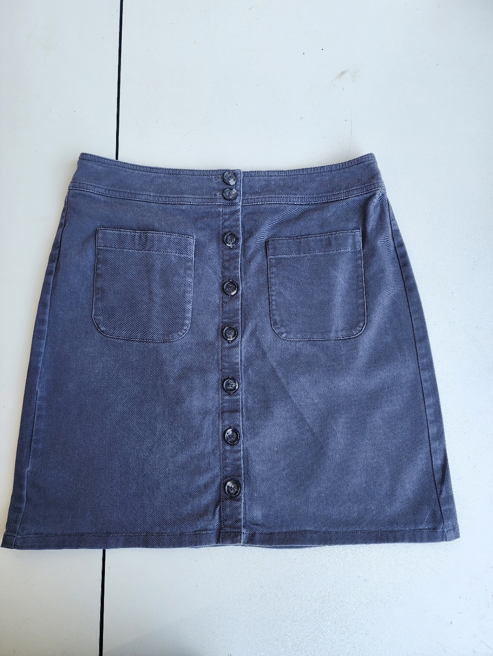Ann Taylor Loft Denim Skirt Knee Length Blue Button Front Womens Sz 4